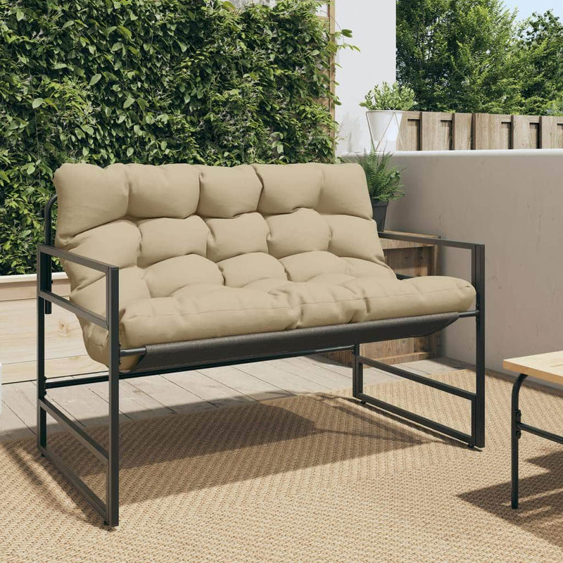 113 Cm - Garden Bench with Cushion Taupe 113 cm Steel