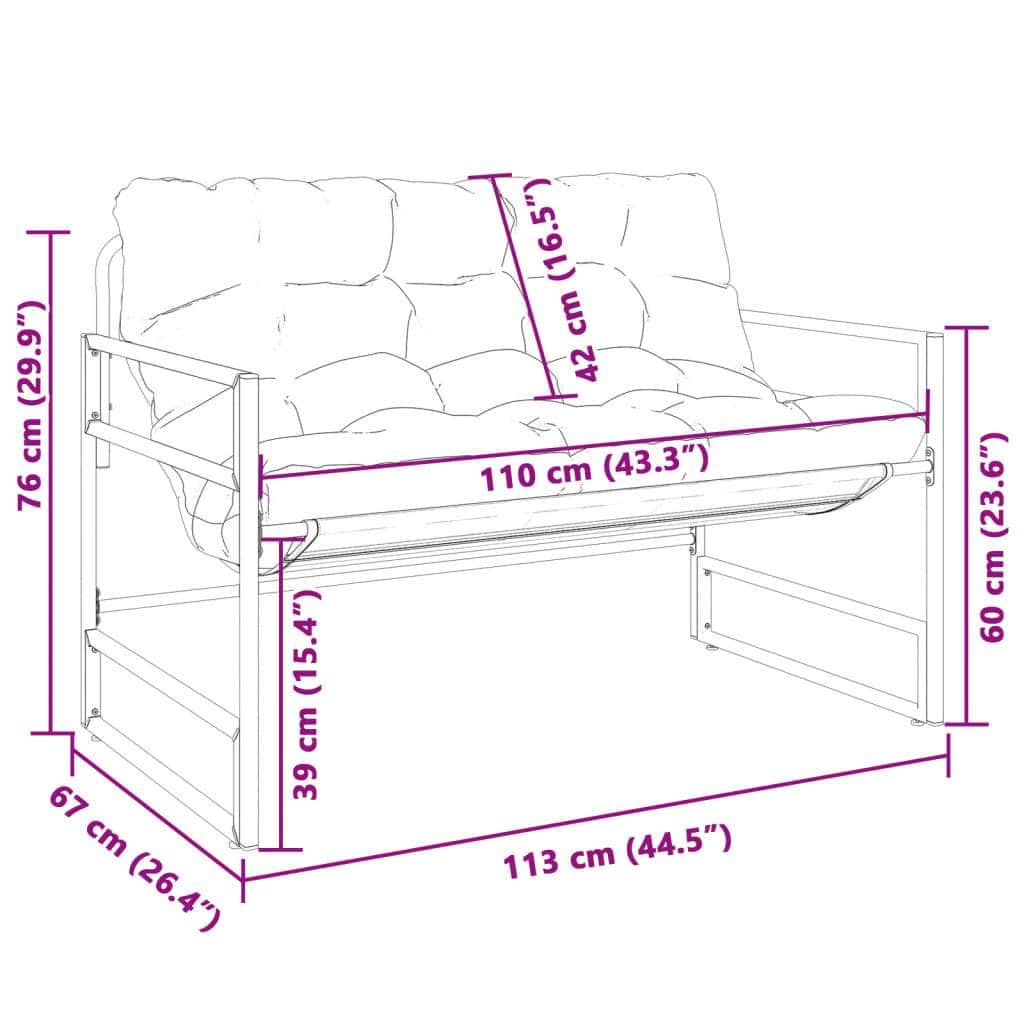Garden Bench with Cushion Taupe 113 cm Steel, 113 Cm