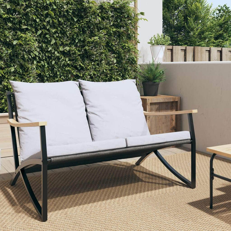 120 Cm - Garden Bench with Cushions 120 cm Black Steel