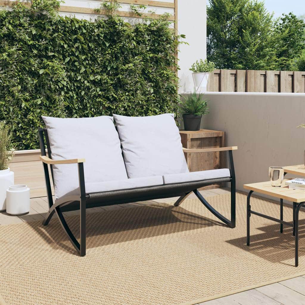 Garden Bench with Cushions 120 cm Black Steel | Black colour