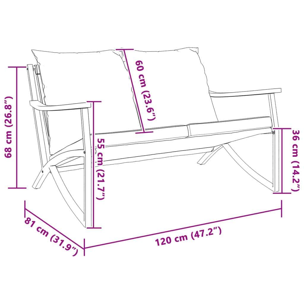 Garden Bench with Cushions 120 cm Black Steel | 120 Cm
