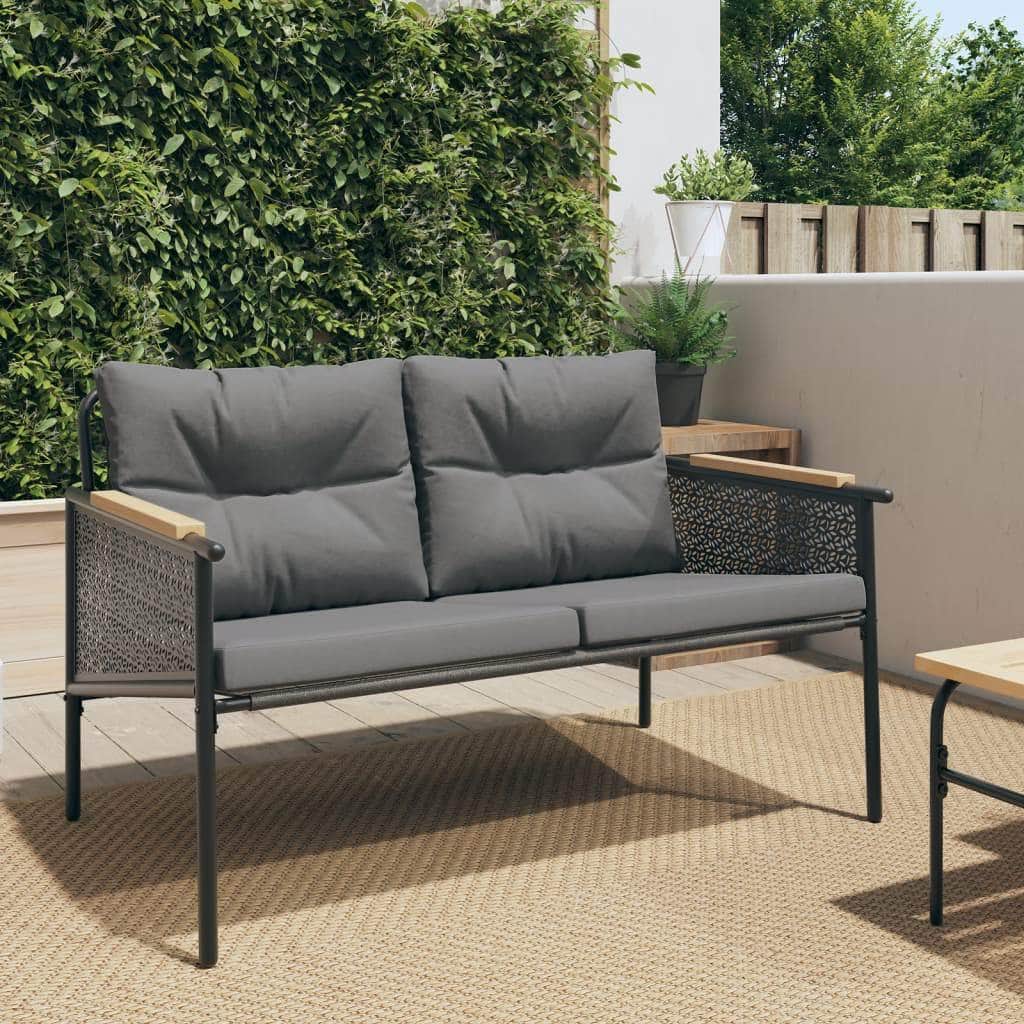 Garden Bench with Cushions 120 cm Black Steel | Steel finish