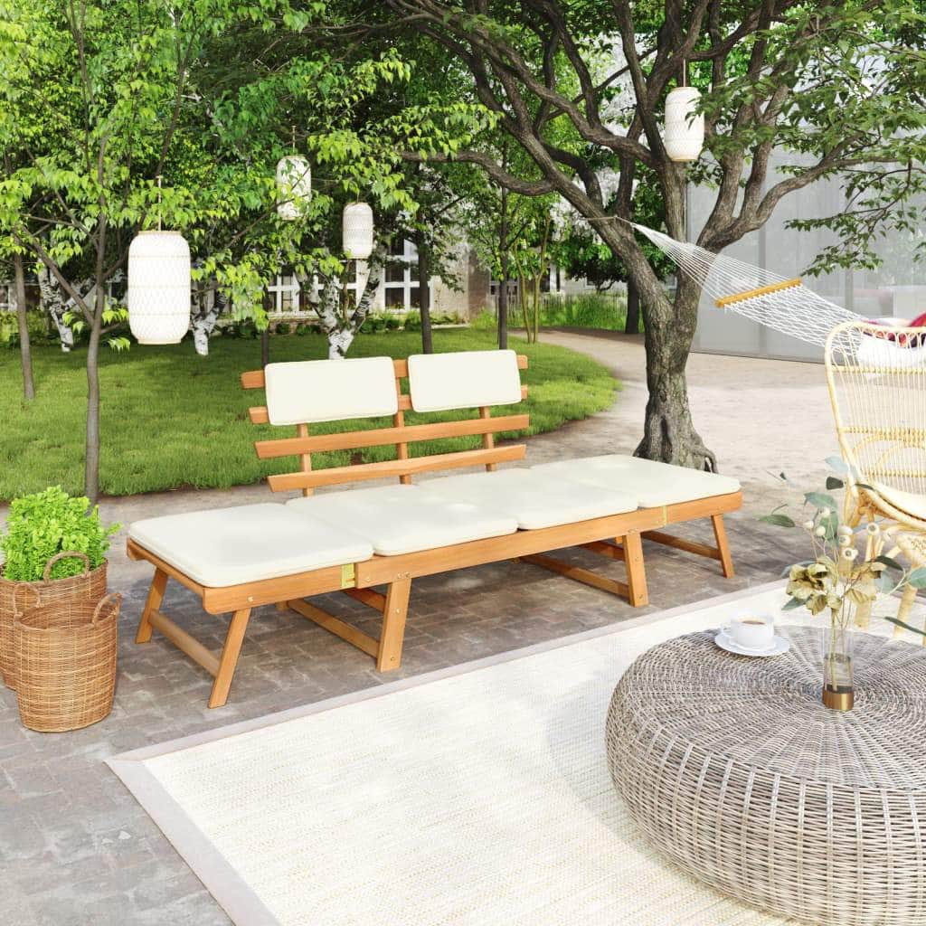 Garden Bench with Cushions 2 - in - 1 190 cm Solid Acacia Wood - Simple deals