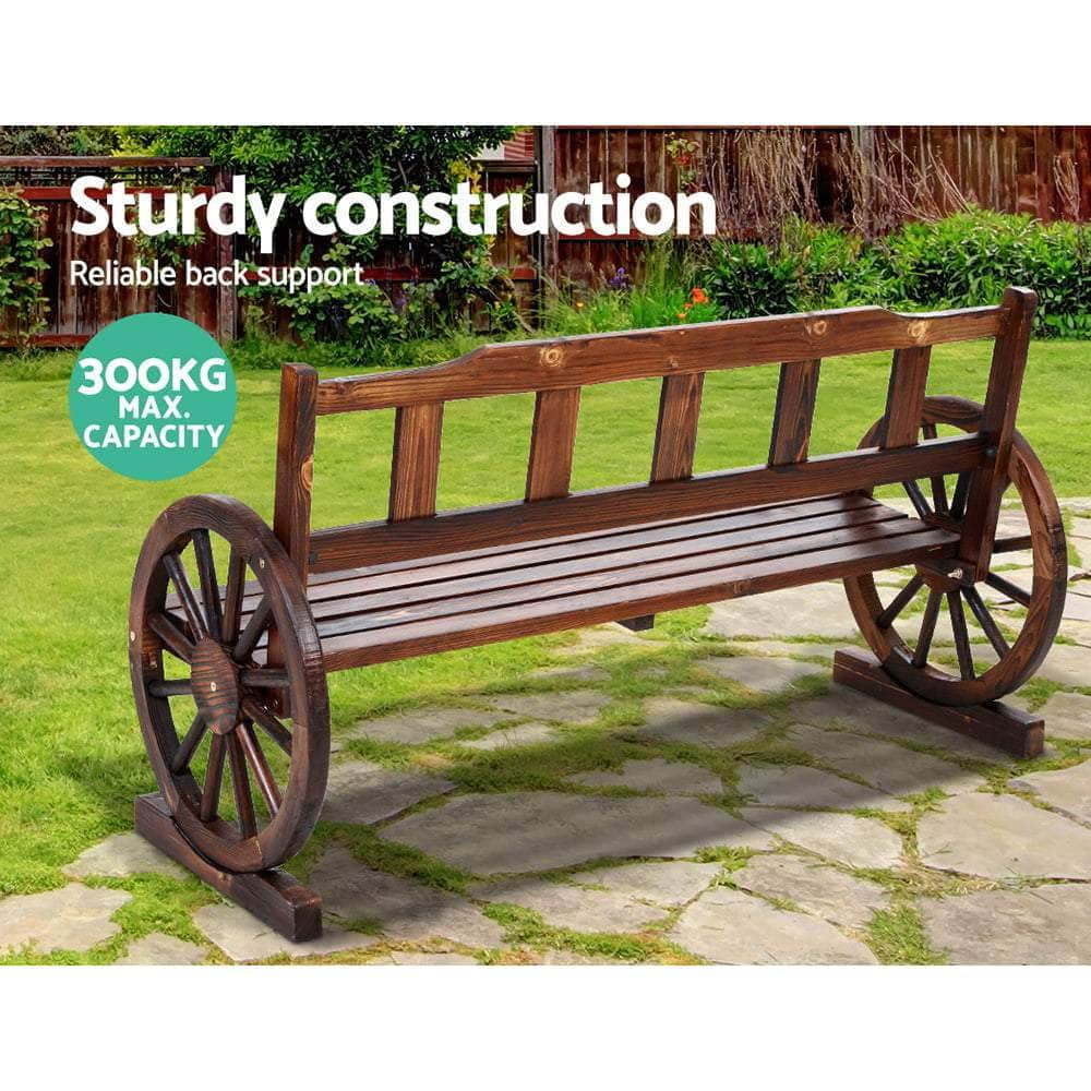 Garden Bench Wooden Wagon Chair 3 Seat Outdoor Furniture Backyard Lounge