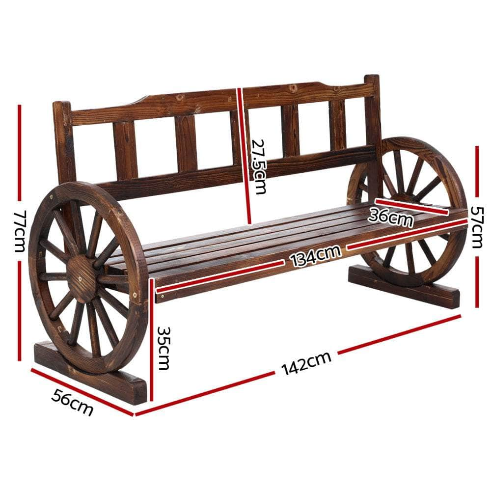 Garden Bench Wooden Wagon Chair 3 Seat Outdoor Furniture Backyard Lounge