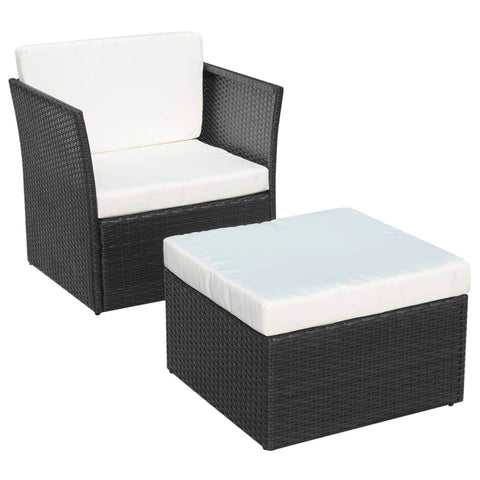 Garden Chair with Stool Poly Rattan Black