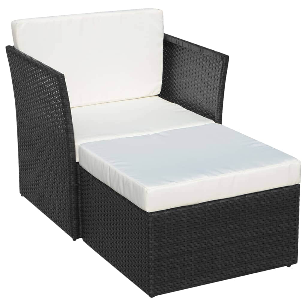 Garden Chair with Stool Poly Rattan Black