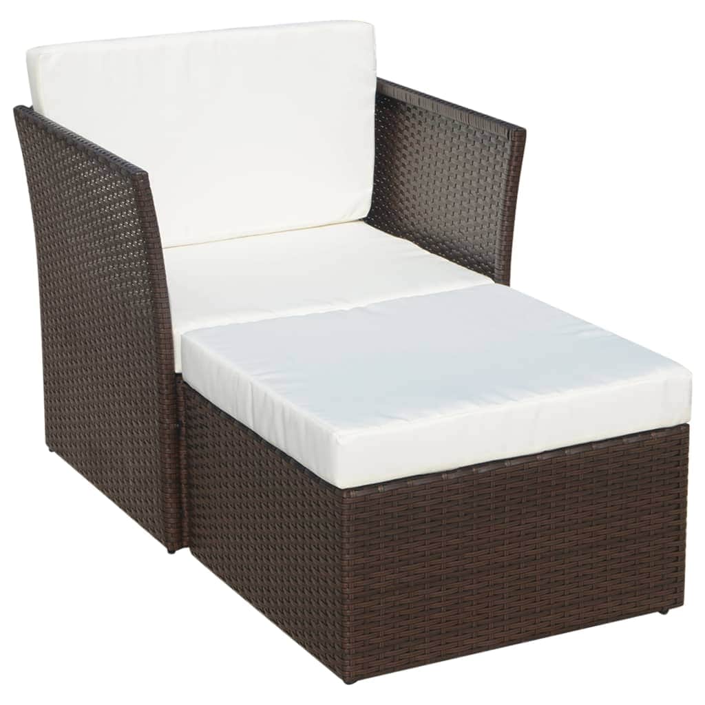Garden Chair with Stool Poly Rattan Brown