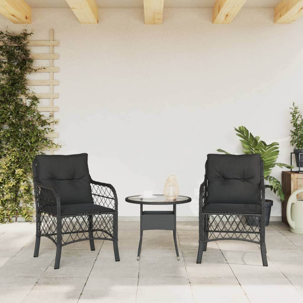 Garden Chairs with Cushions 2 pcs Black Poly Rattan | Black colour