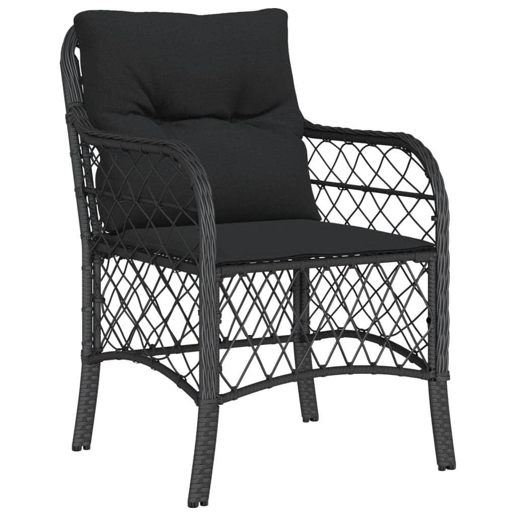 Garden Chairs with Cushions 2 pcs Black Poly Rattan, Rattan finish