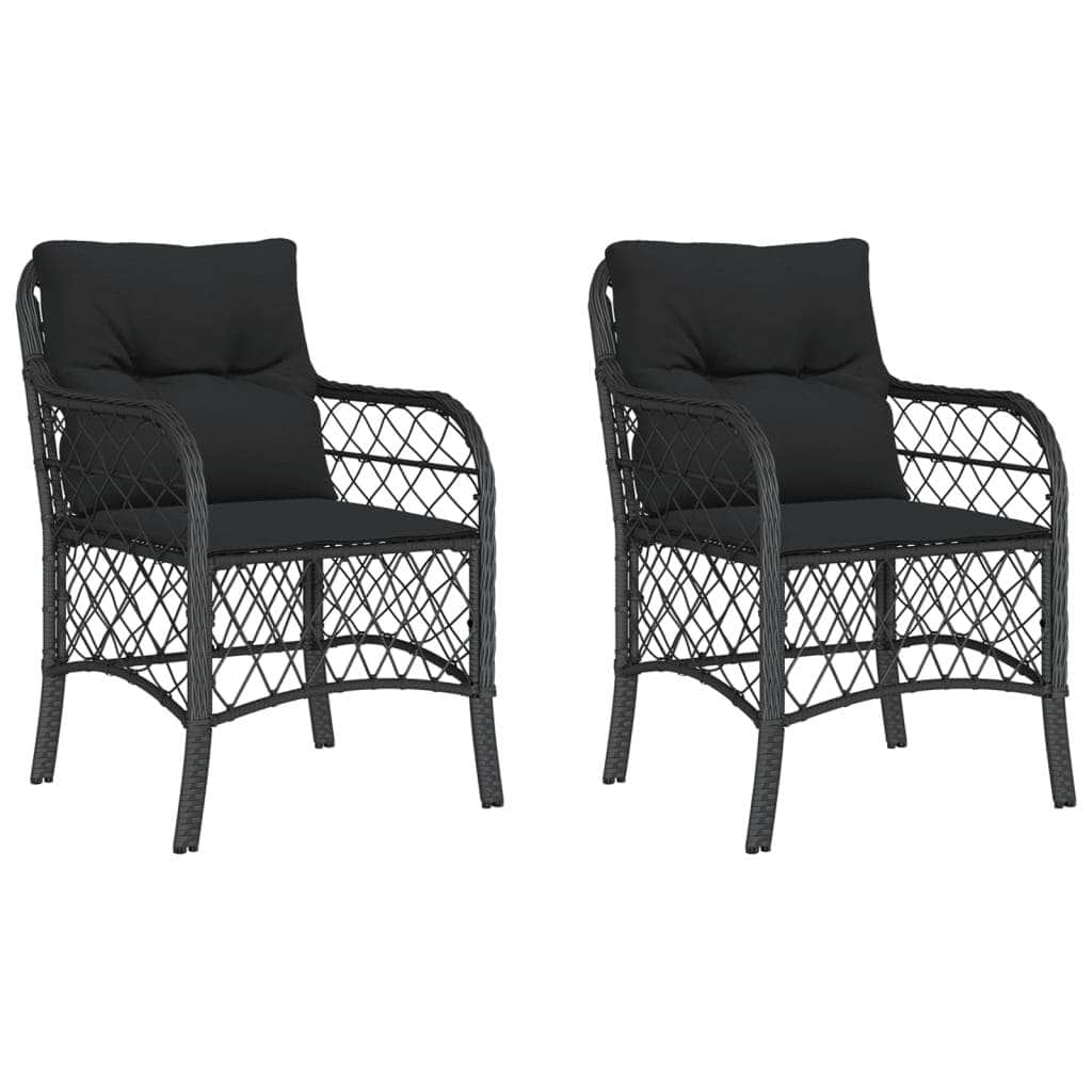 2 Pcs - Garden Chairs with Cushions 2 pcs Black Poly Rattan