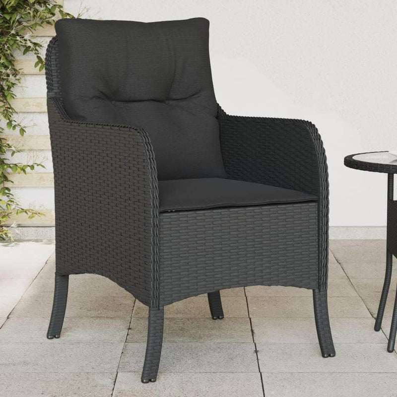 2 Pcs - Garden Chairs with Cushions 2 pcs-Black Poly Rattan