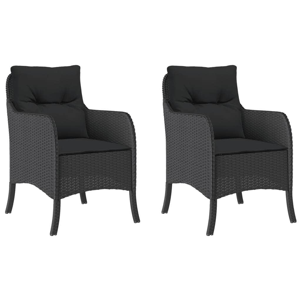 Garden Chairs with Cushions 2 pcs-Black Poly Rattan | Black colour