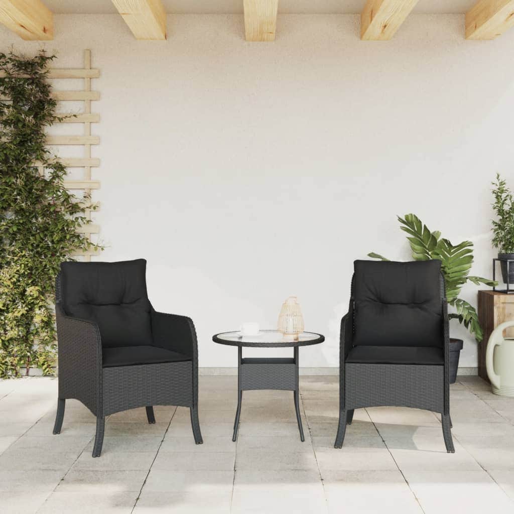 Garden Chairs with Cushions 2 pcs-Black Poly Rattan, Rattan finish