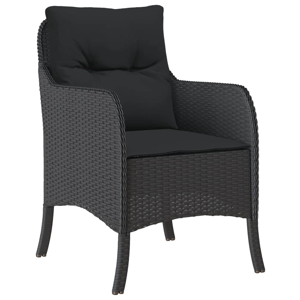 Outdoor Chairs - Garden Chairs with Cushions 2 pcs-Black Poly Rattan