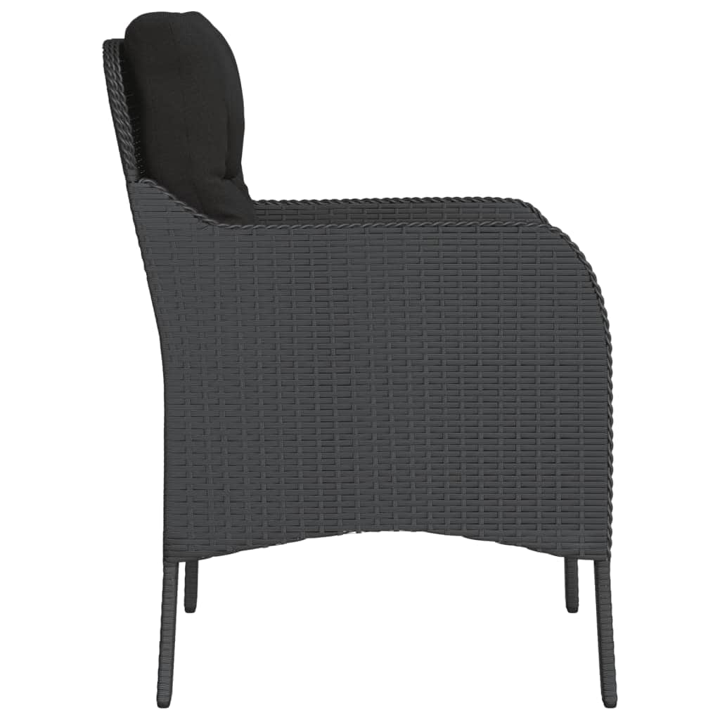 Rattan finish - Garden Chairs with Cushions 2 pcs-Black Poly Rattan