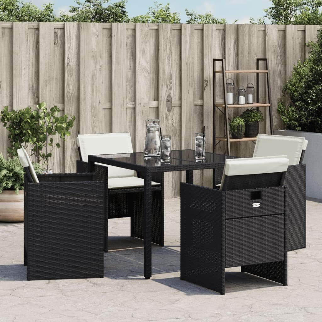 Garden Chairs with Cushions 4 pcs Black Poly Rattan | Black colour