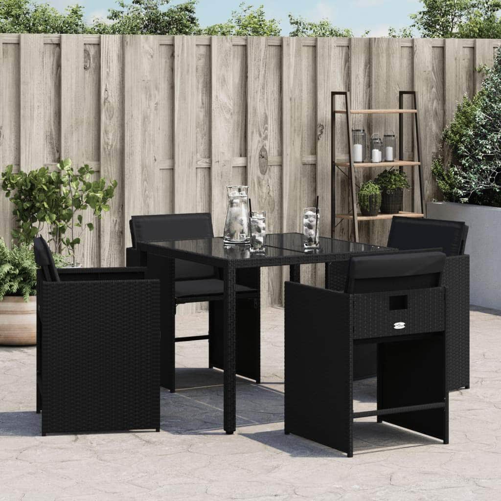 Garden Chairs with Cushions 4 pcs Black Poly Rattan | Black colour