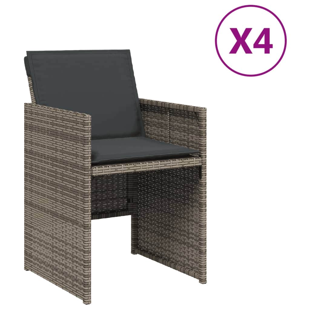 4 Pcs - Garden Chairs with Cushions 4 pcs Grey Poly Rattan