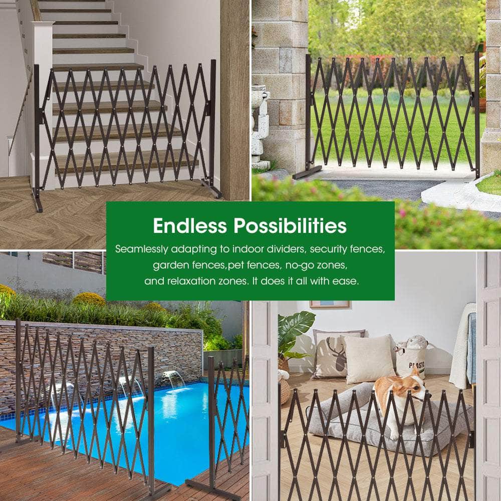 Garden Fence Gate Expandable Barrier Indoor Outdoor Brown