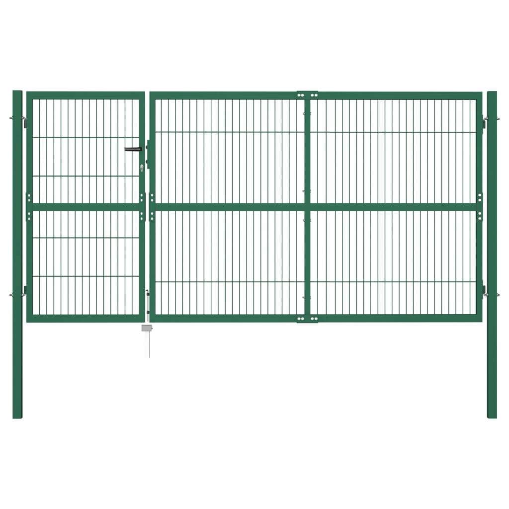Garden Fence Gate with Posts Steel Green L