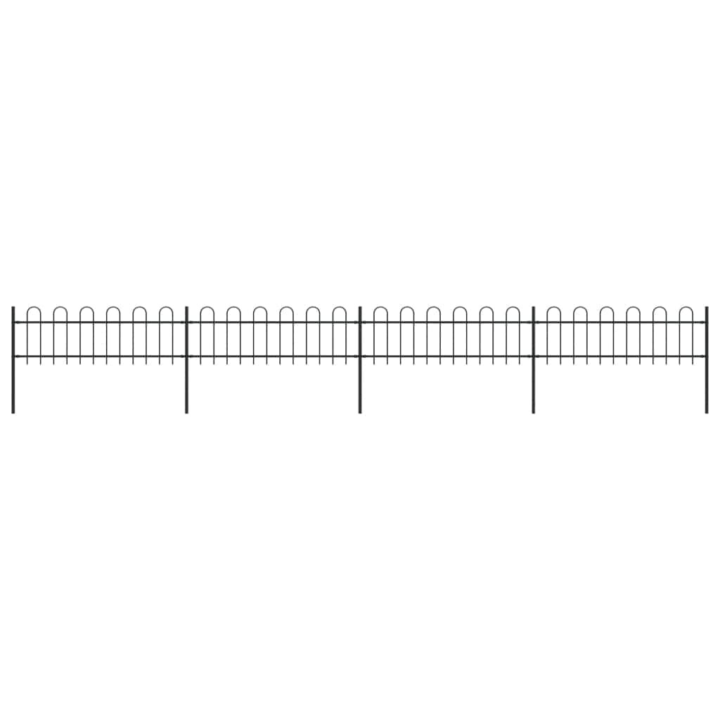 Garden Fence Outdoor with Hoop Top Steel Black