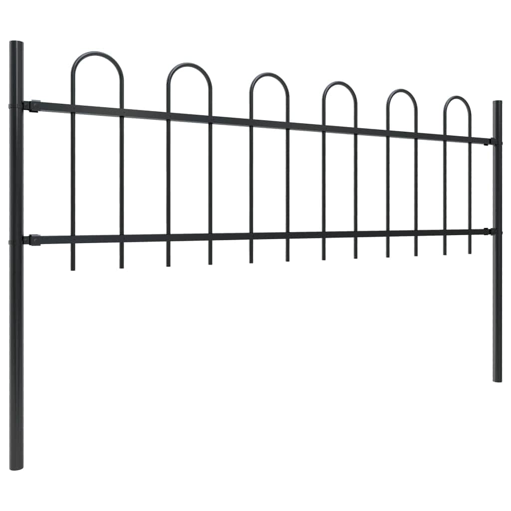 Garden Fence Outdoor with Hoop Top Steel Black