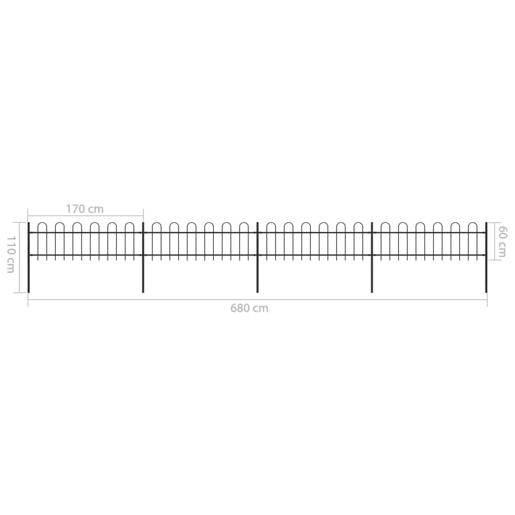 Garden Fence Outdoor with Hoop Top Steel Black