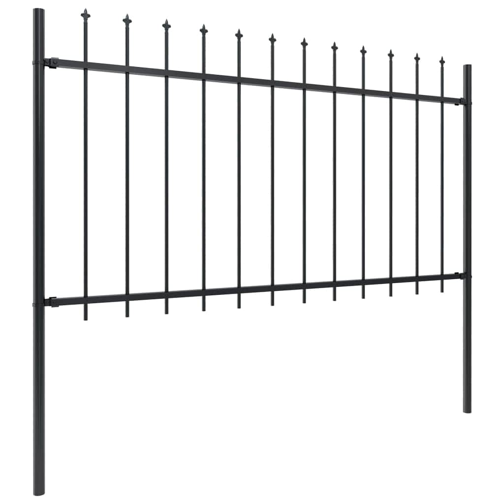 Garden Fence Outdoor with Spear Top Steel Black