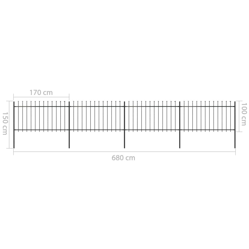 Garden Fence Outdoor with Spear Top Steel Black
