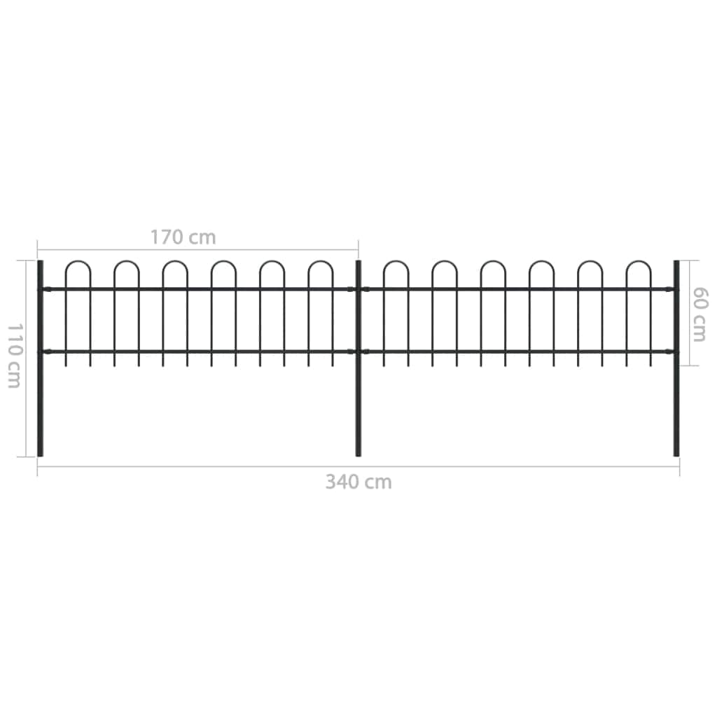 Garden Fence with Hoop Top Steel  Black