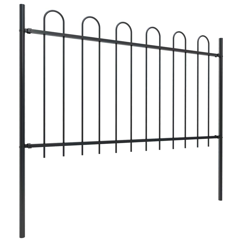 Garden Fence with Hoop Top Steel Black