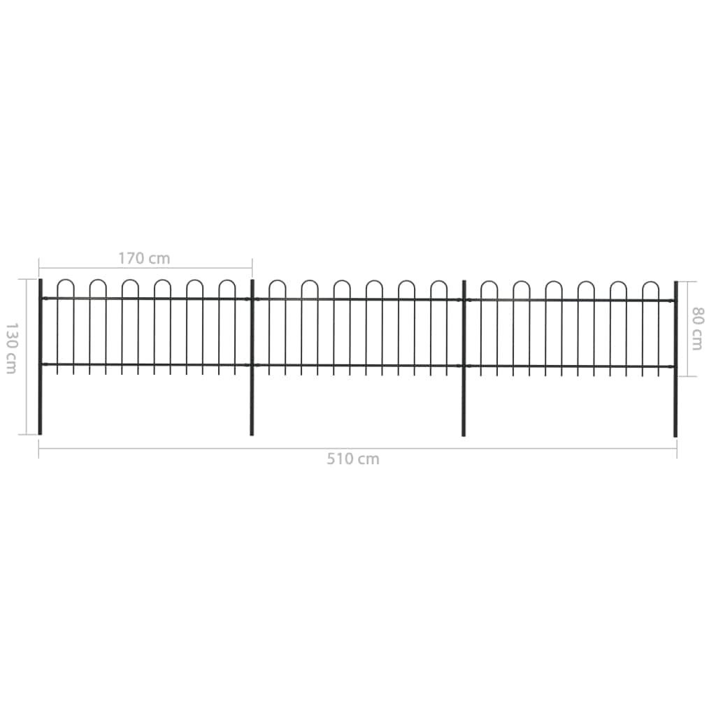 Garden Fence with Hoop Top Steel,Black