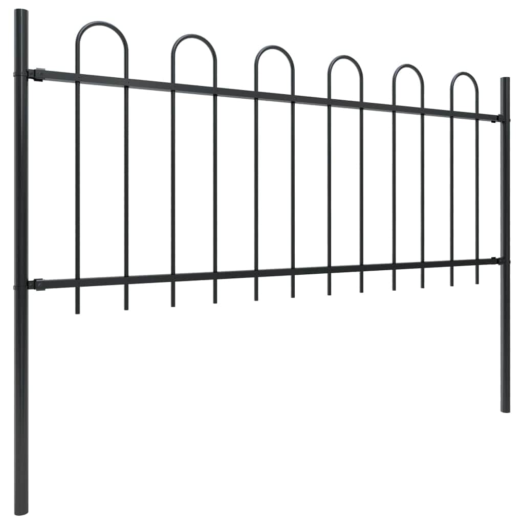 Garden Fence with Hoop Top Steel-  Black