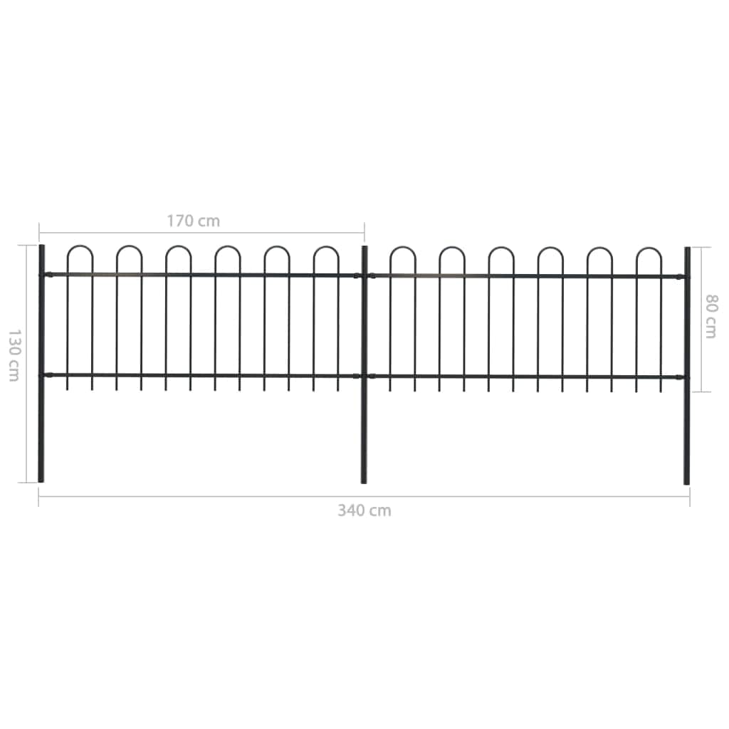 Garden Fence with Hoop Top Steel-  Black