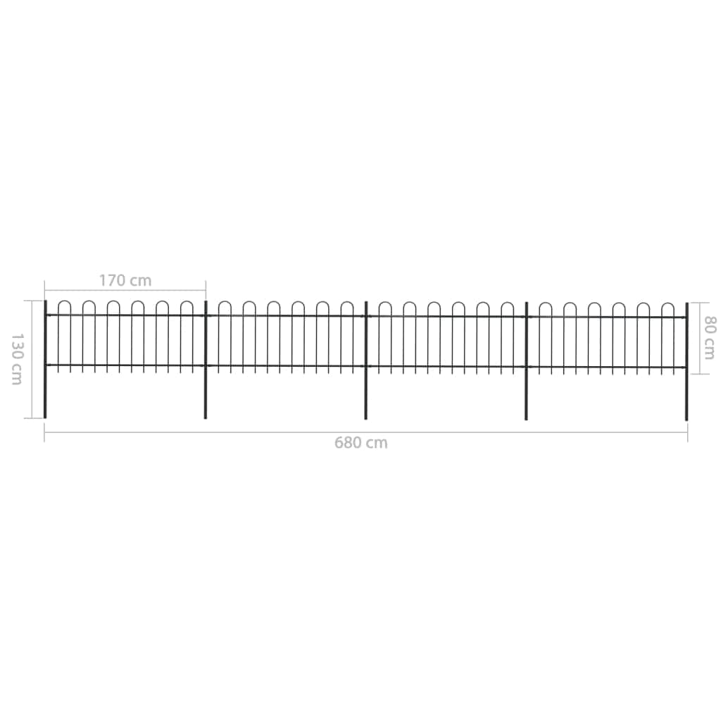 Garden Fence with Hoop Top Steel Durable Black