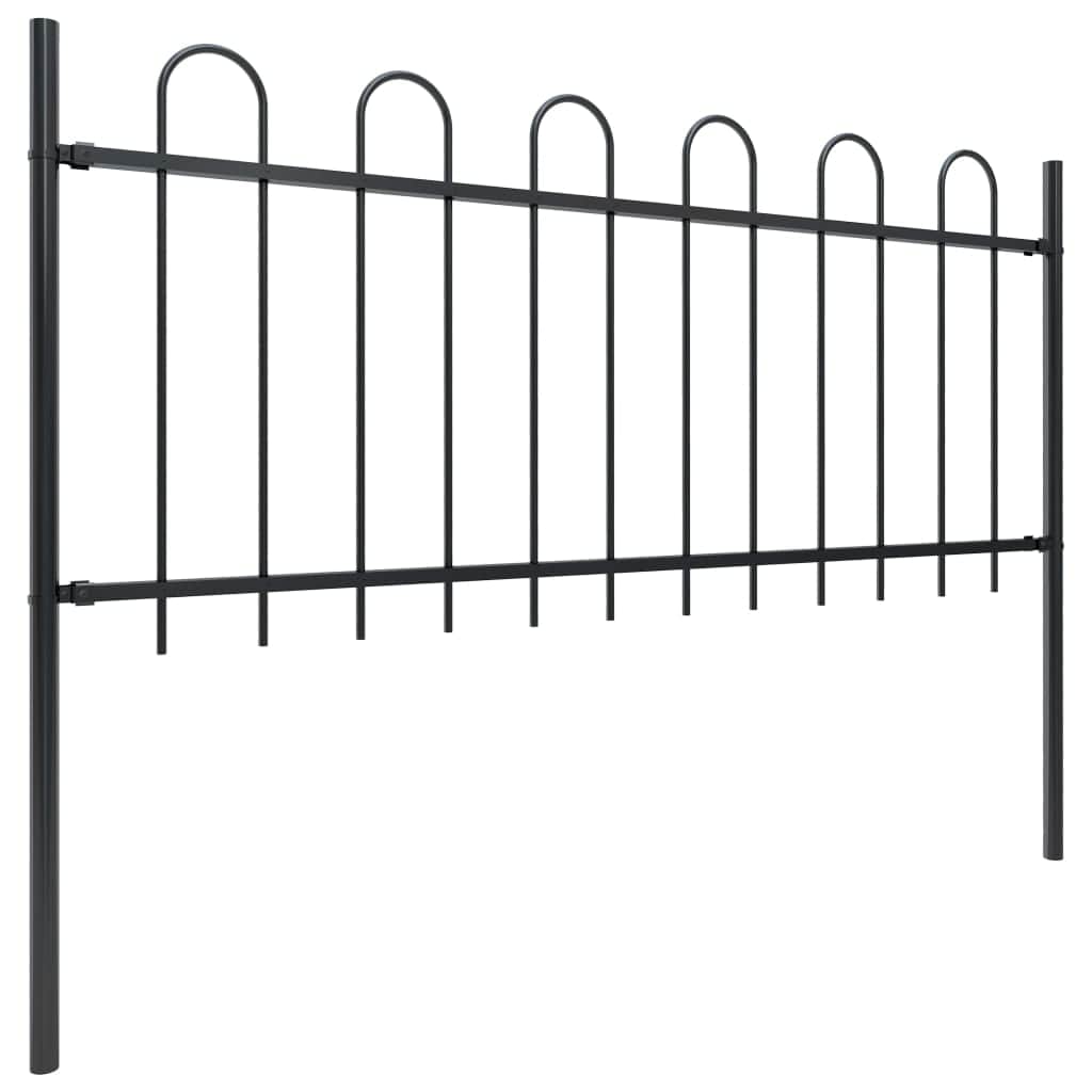 Garden Fence with Hoop Top Steel Study Black