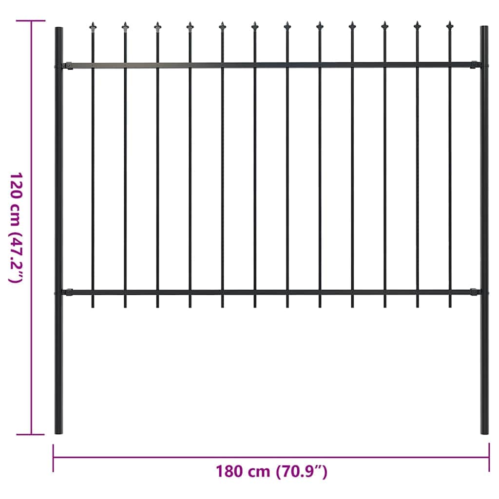 Garden Fence with Spear Top Steel , Black