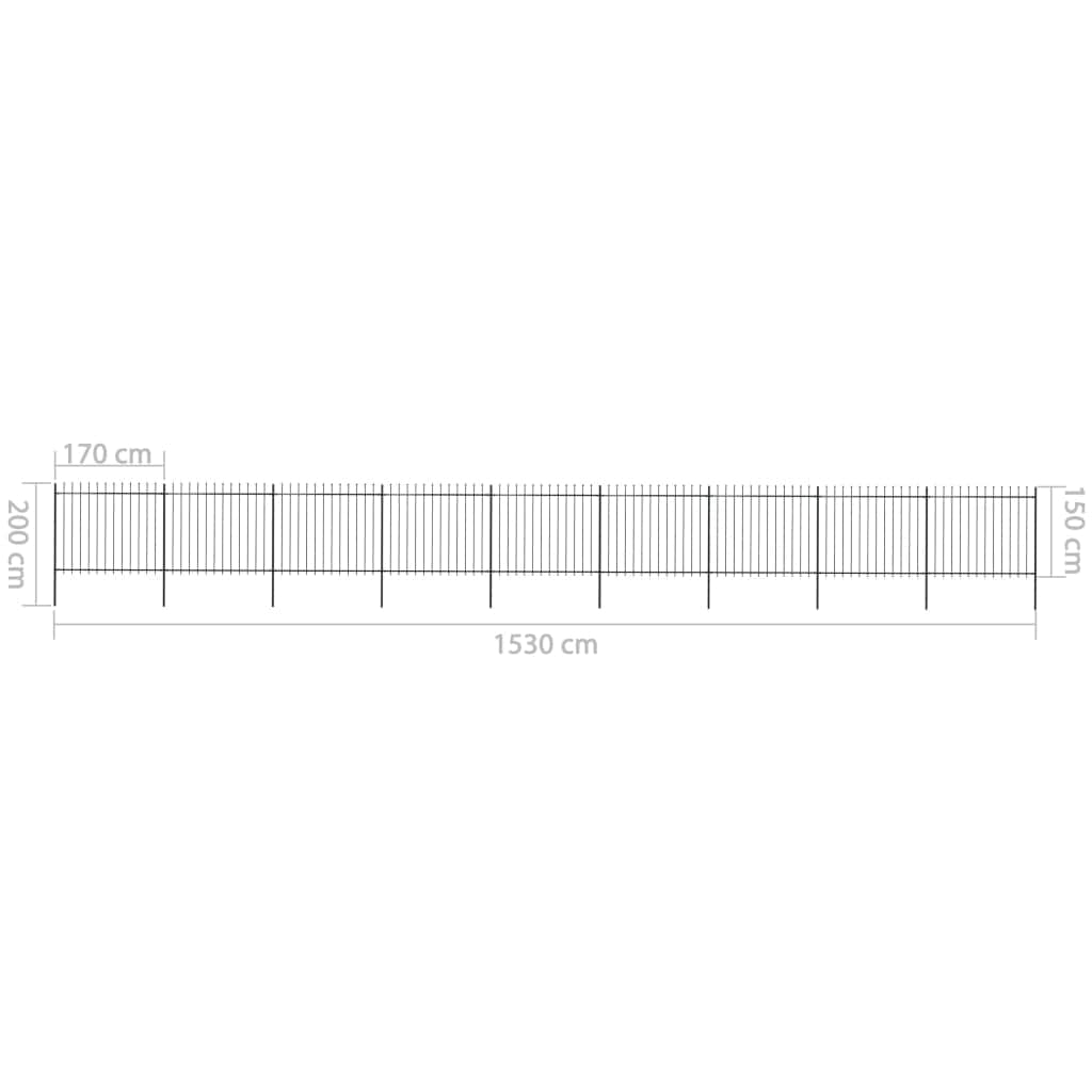 Garden Fence with Spear Top Steel Black