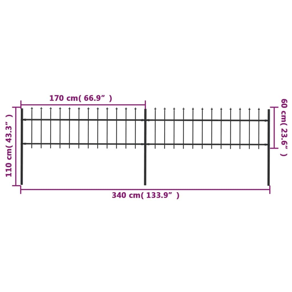 Garden Fence with Spear Top Steel -Black
