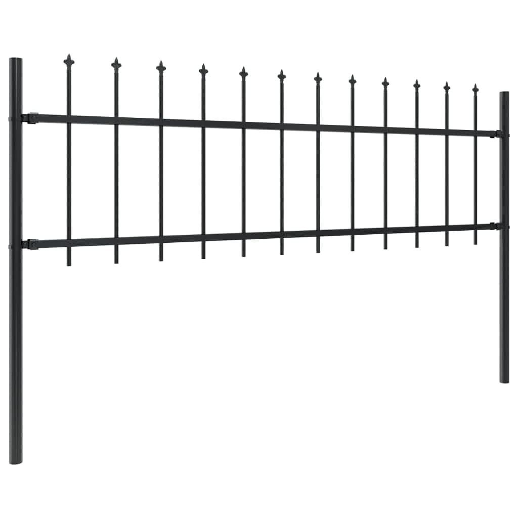 Garden Fence with Spear Top Steel, Black
