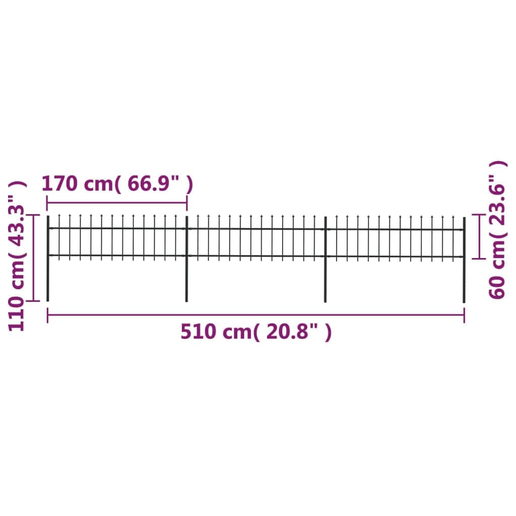 Garden Fence with Spear Top Steel, Black