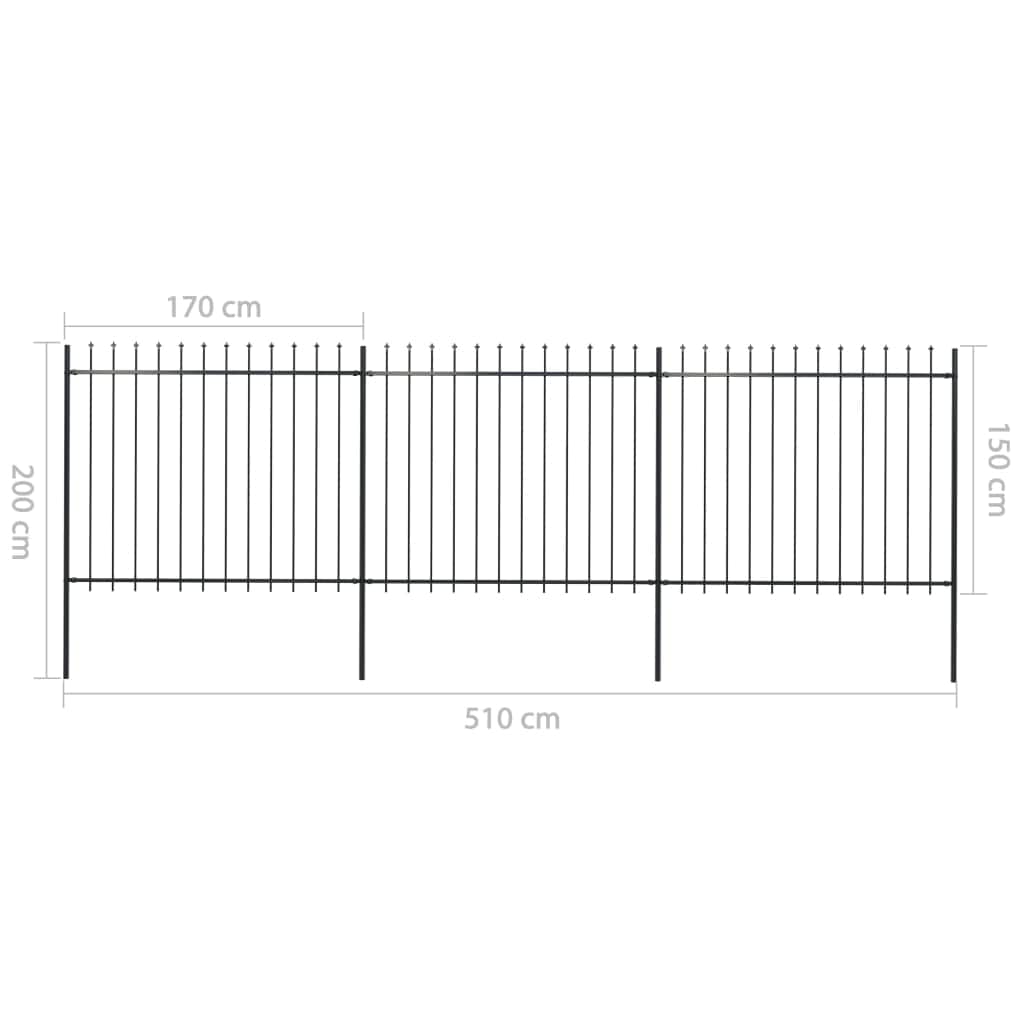 Garden Fence with Spear Top Steel Durable -Black