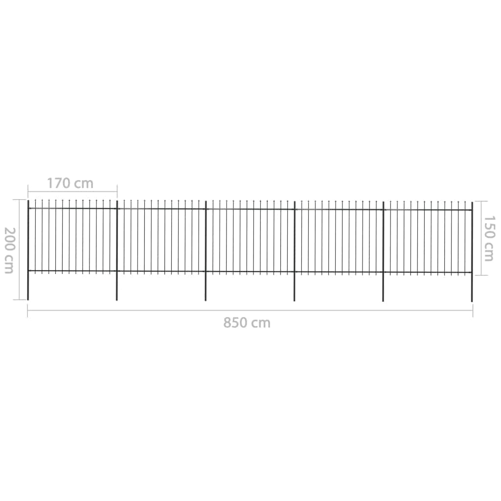 Garden Fence with Spear Top Steel Durable, Black