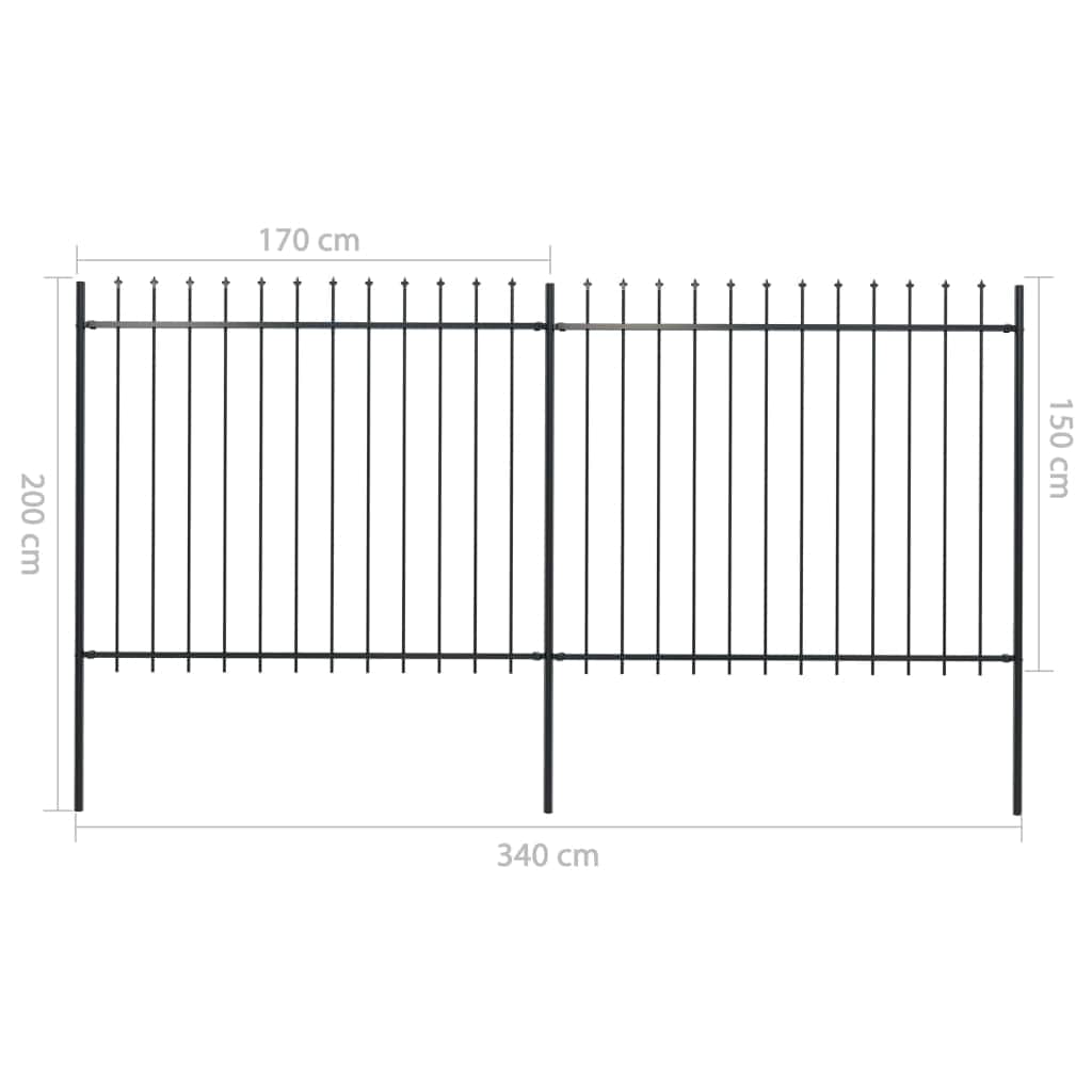 Garden Fence with Spear Top Steel Study_Black