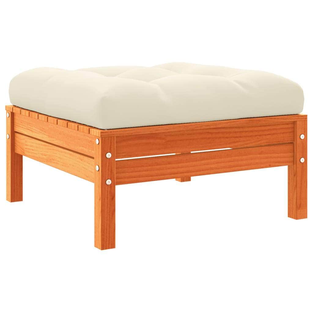 Brown colour - Garden Footstool with Cushion Wax Brown Solid Wood Pine