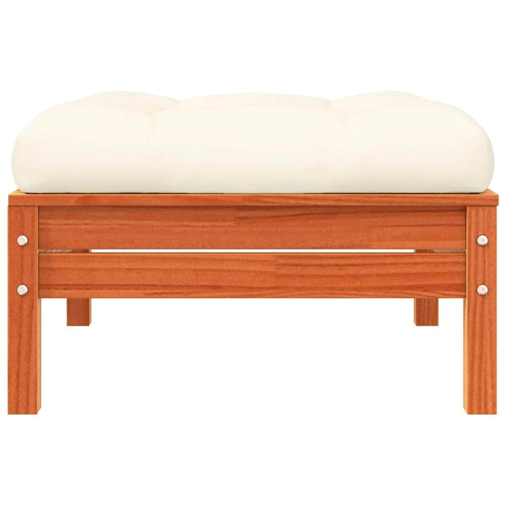Wood finish - Garden Footstool with Cushion Wax Brown Solid Wood Pine
