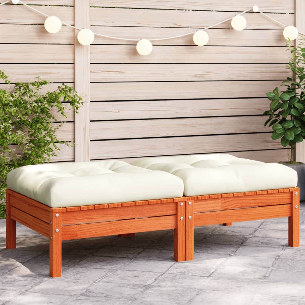Garden Footstools with Cushions 2 pcs Wax Brown Solid Wood