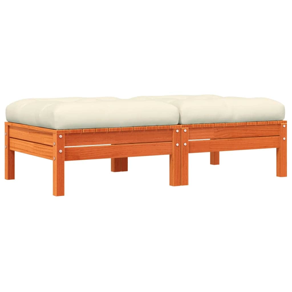 2 Pcs - Garden Footstools with Cushions 2 pcs Wax Brown Solid Wood Pine