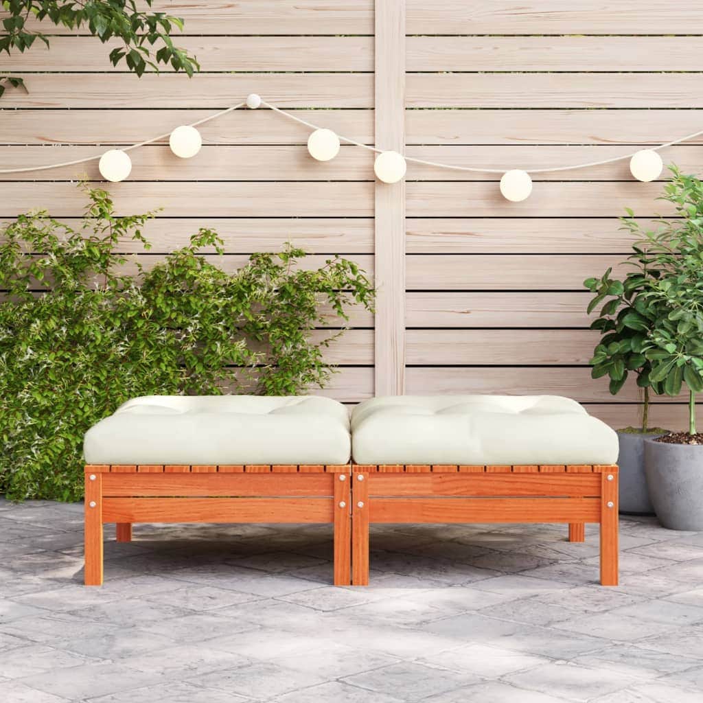Garden Footstools with Cushions 2 pcs Wax Brown Solid Wood Pine | Brown colour